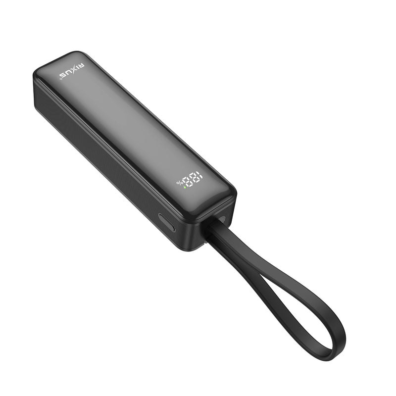 Rixus RXPB03B Digital Display Powerbank 5.000mAh With USB-C Cable Built-in Black