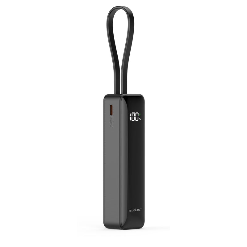 Rixus RXPB03B Digital Display Powerbank 5.000mAh With USB-C Cable Built-in Black