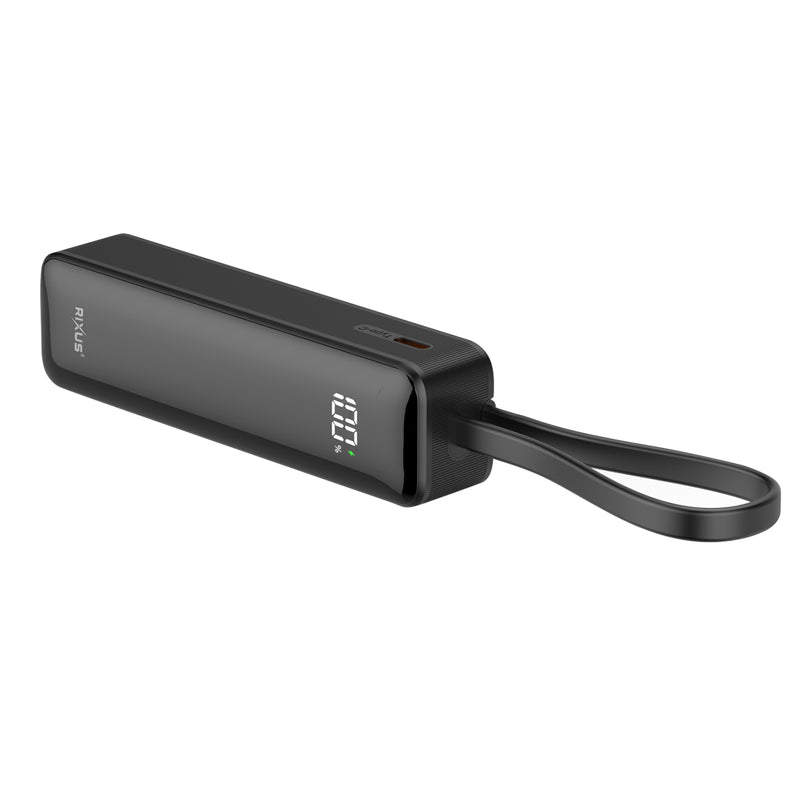Rixus RXPB03B Digital Display Powerbank 5.000mAh With USB-C Cable Built-in Black