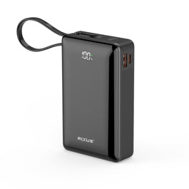 Rixus RXPB02B Digital Display Powerbank 20000mAh With USB-C Cable Built-in Black
