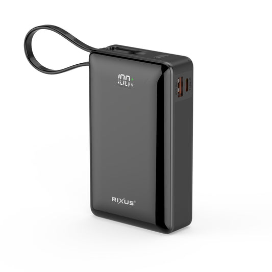 Rixus RXPB02B Digital Display Powerbank 20000mAh With USB-C Cable Built-in Black