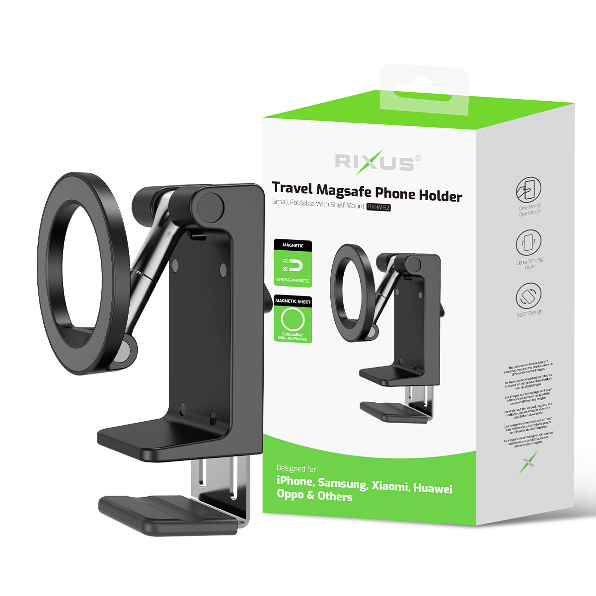 Rixus RXHM92 Travel MagSafe Compatible Phone Holder Black