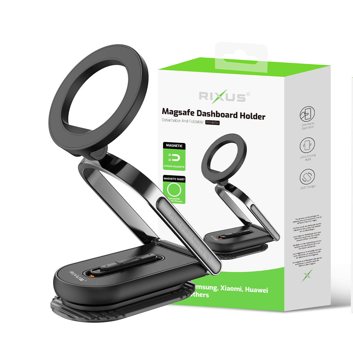 Rixus RXHM94 MagSafe Compatible Dashboard Holder Black