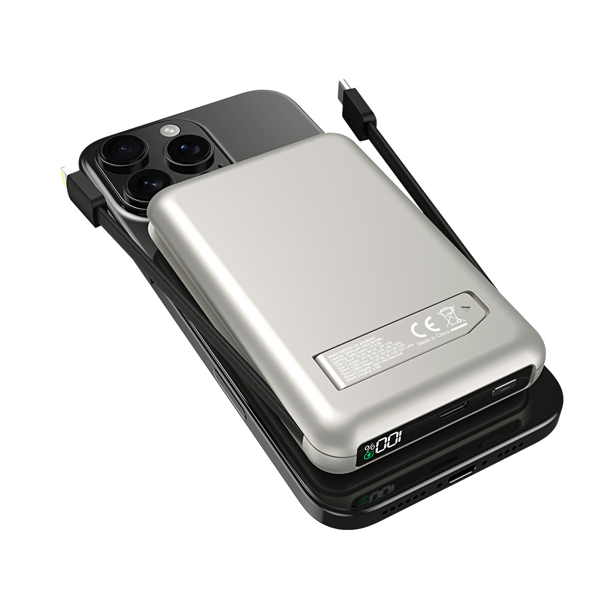 Rixus RXPB76A MagSafe Compatible Powerbank 10000mAh With Built-in Cable Silver