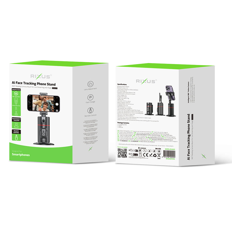 Rixus RXAG01 Auto Face Tracking For Vlog, Video, Tik Tok Black