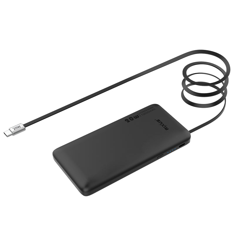 Rixus RXPB08 Powerbank With Built-in USB-C Cable 70CM 10.000mAh 22.5W Black
