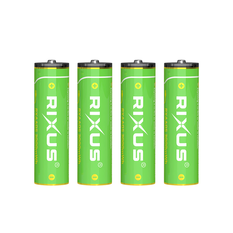 Rixus RXAA05 Rechargeable AA Battery 3000mWh With USB-C Cable 4-Pack