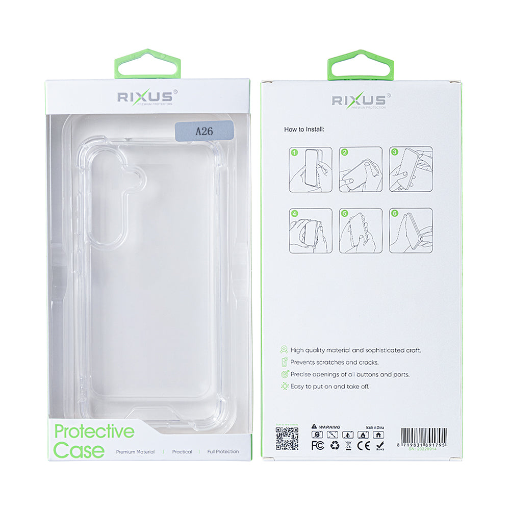 Rixus Anti-Burst Case For Samsung Galaxy A26, A17, A18 Transparent