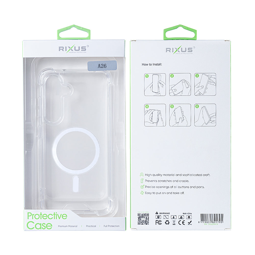 Rixus Anti-Burst Case With MagSafe Compatible For Samsung Galaxy A26, A17, A18 Transparent