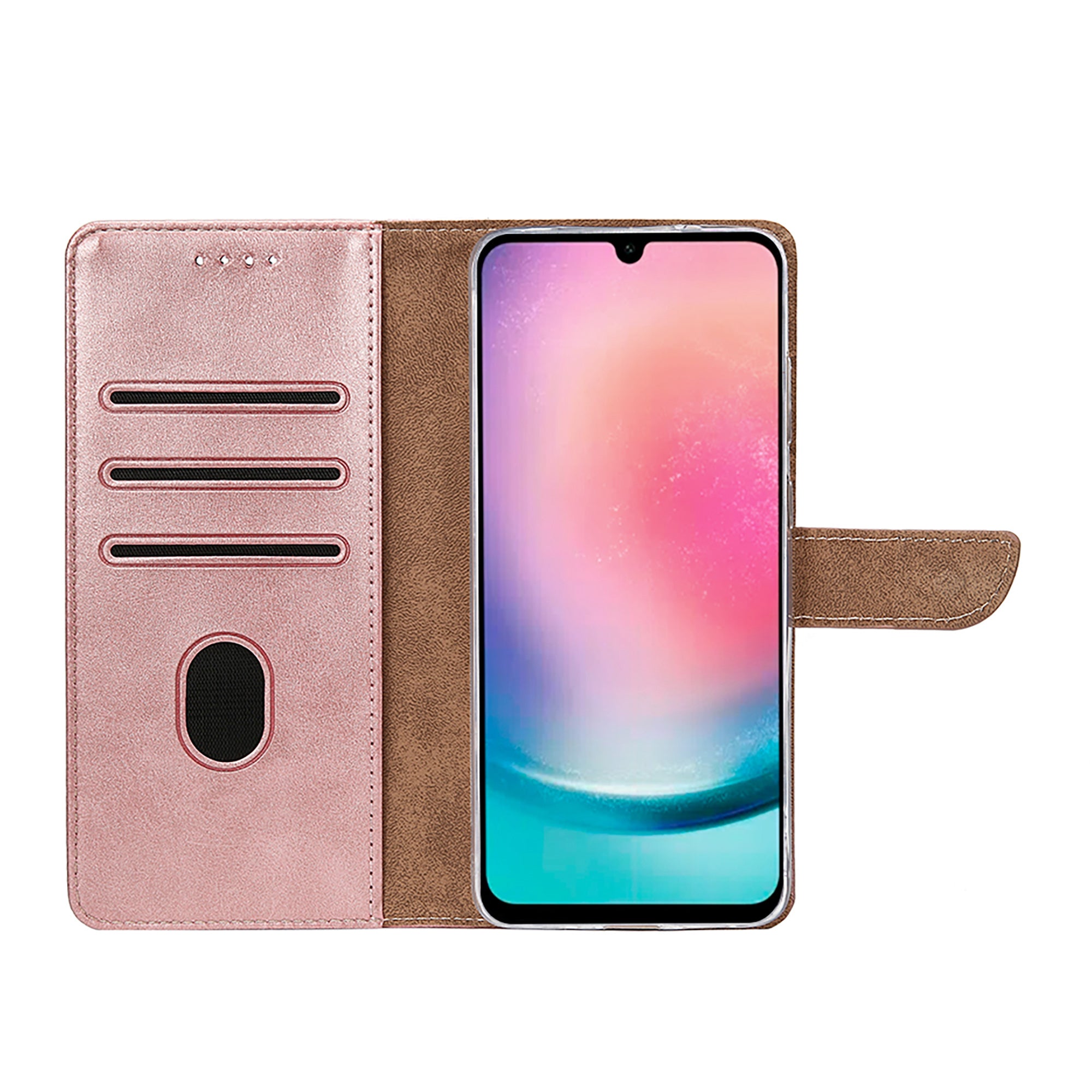 Rixus Bookcase For Samsung Galaxy A26, A17, A18 Pink