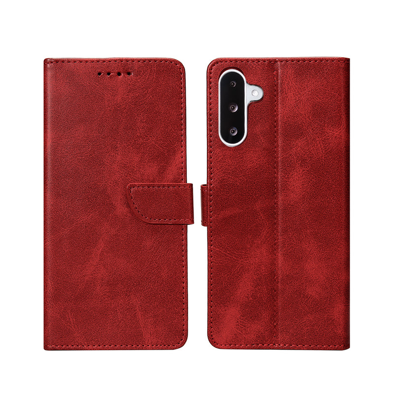 Rixus Bookcase For Samsung Galaxy A26, A17 Dark Red