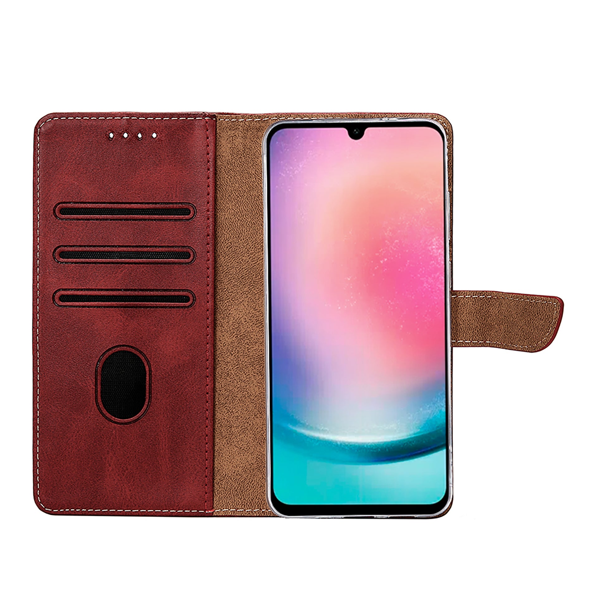 Rixus Bookcase For Samsung Galaxy A26, A17, A18 Dark Red
