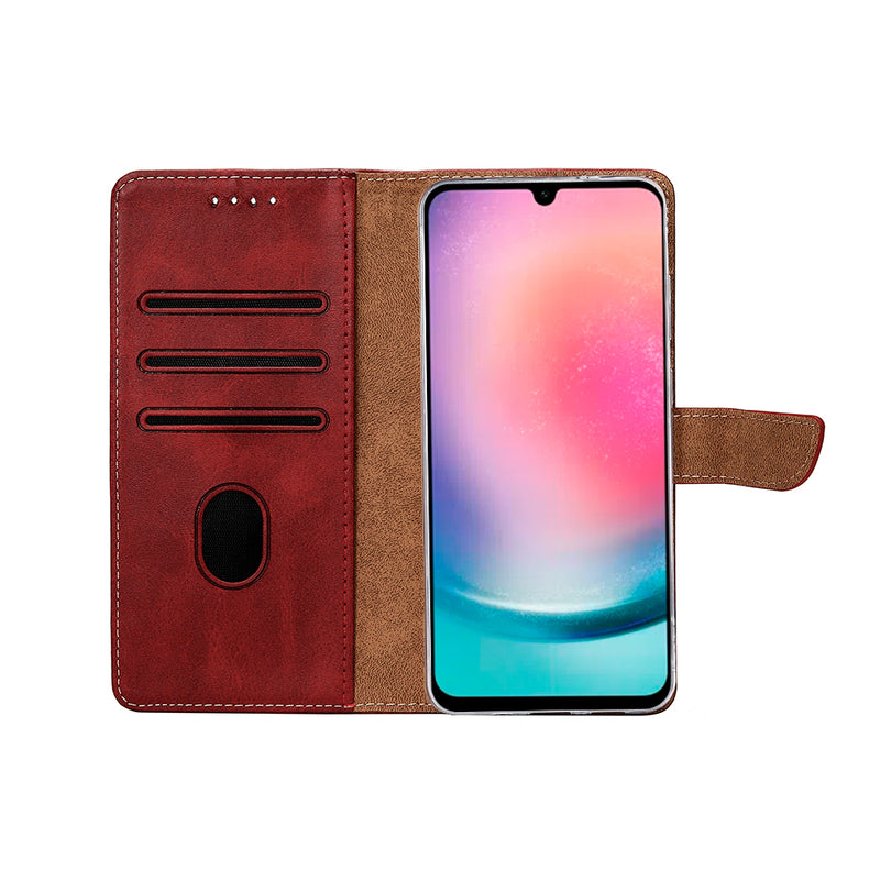 Rixus Bookcase For Samsung Galaxy A26, A17 Dark Red