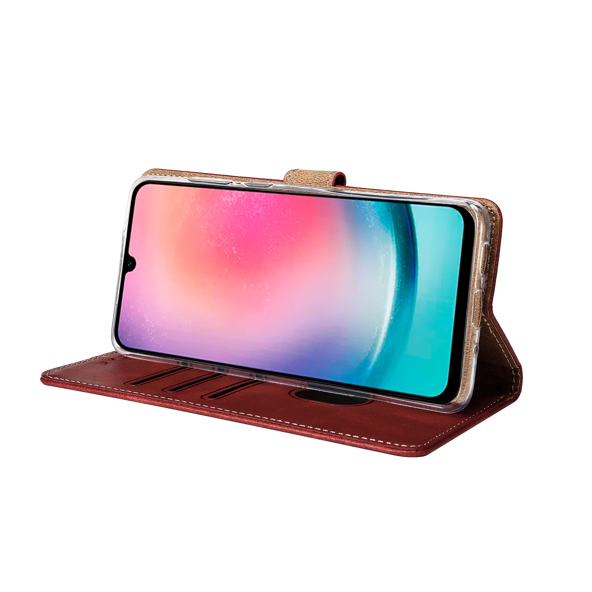Rixus Bookcase For Samsung Galaxy A26, A17, A18 Dark Red