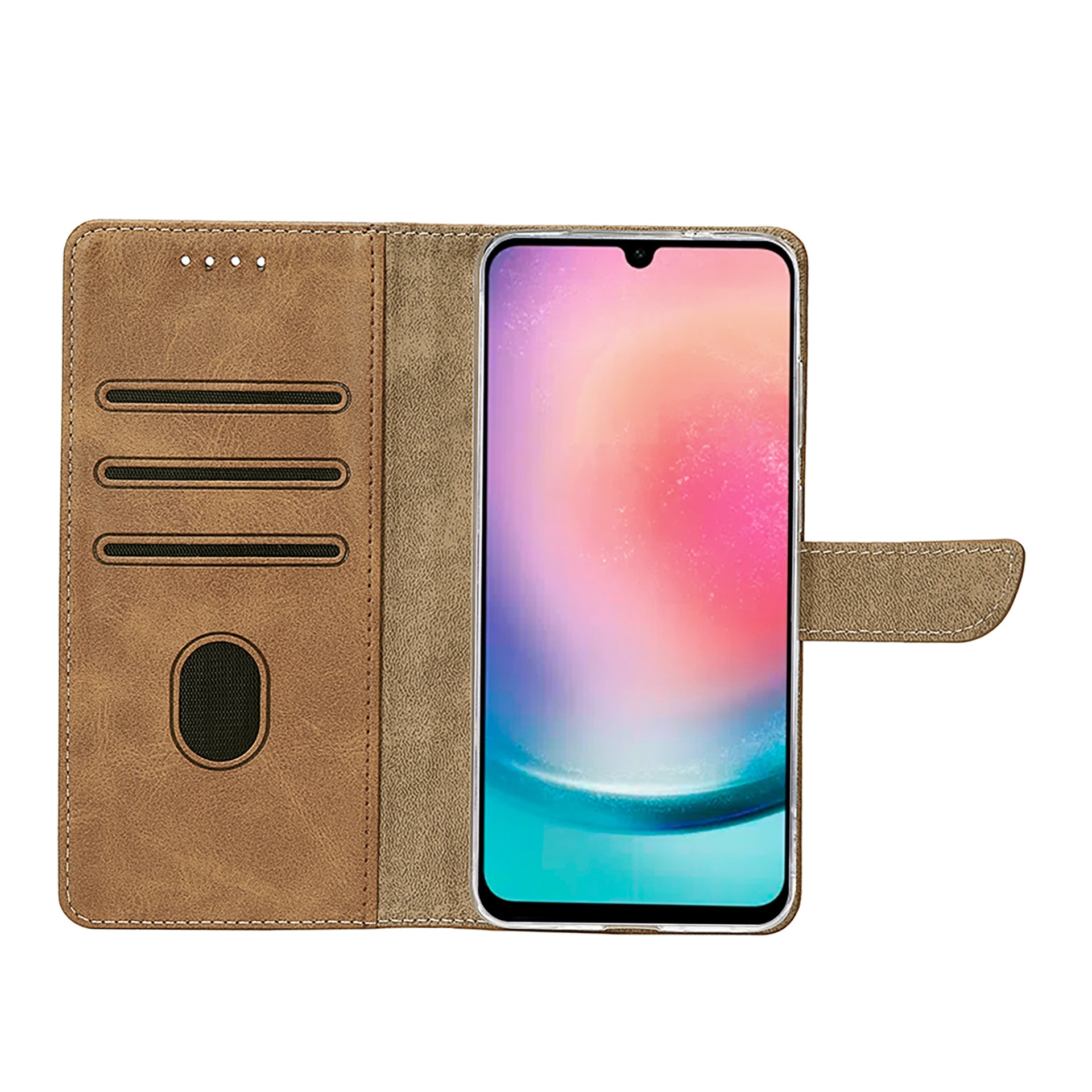 Rixus Bookcase For Samsung Galaxy A26, A17, A18 Light Brown