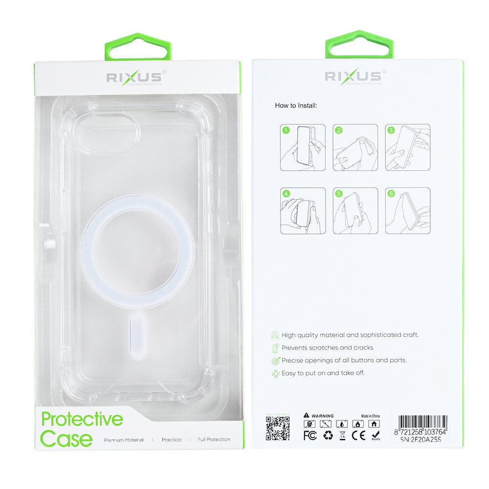 Rixus Anti-Burst Case With MagSafe Compatible For Apple iPhone 16e, 17e Transparent