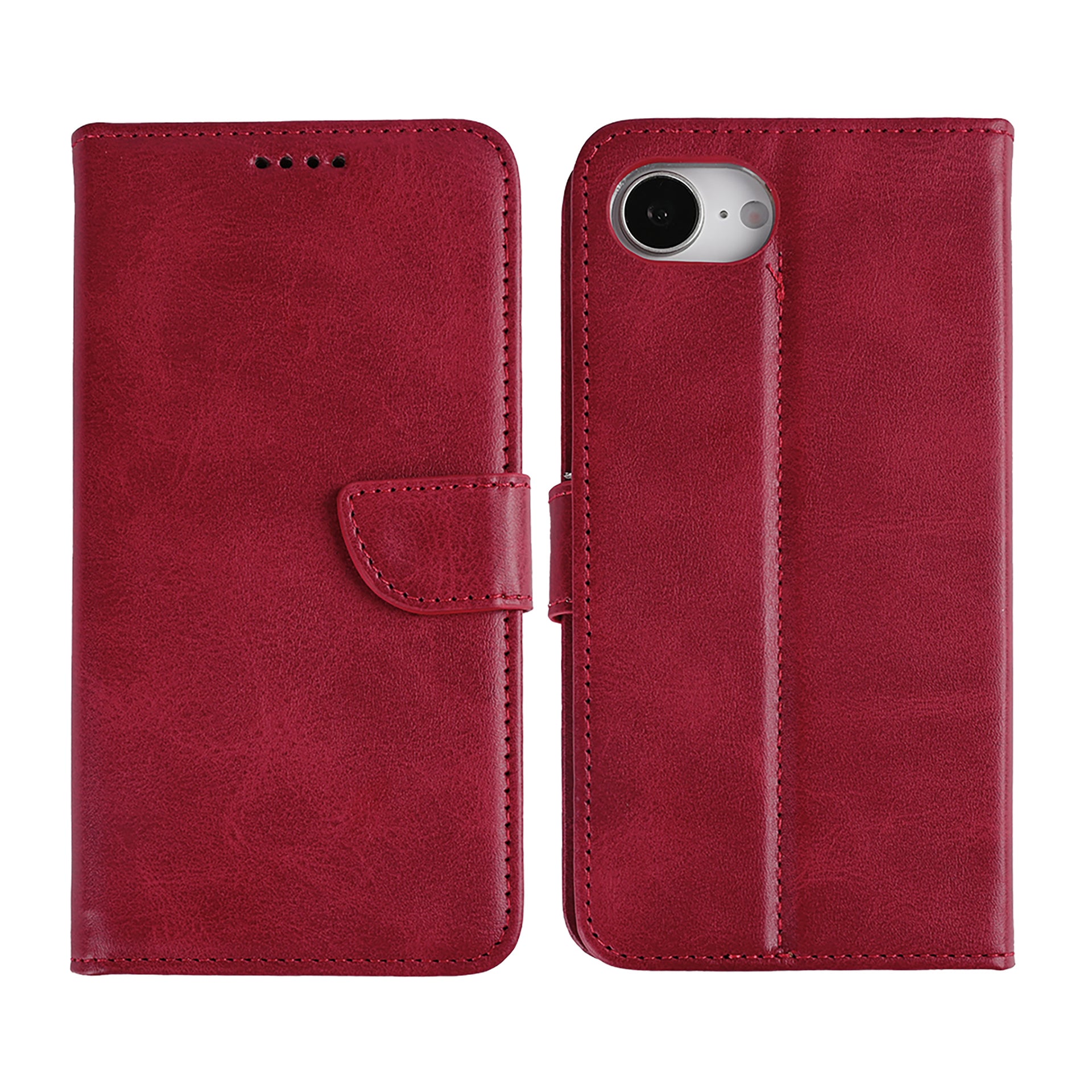 Rixus Bookcase For Apple iPhone 16e, 17e Dark Red