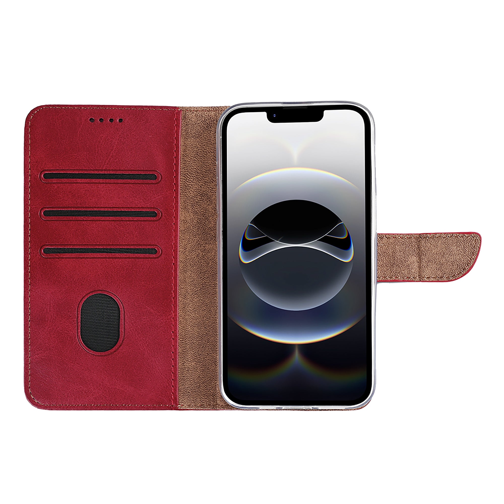Rixus Bookcase For Apple iPhone 16e, 17e Dark Red