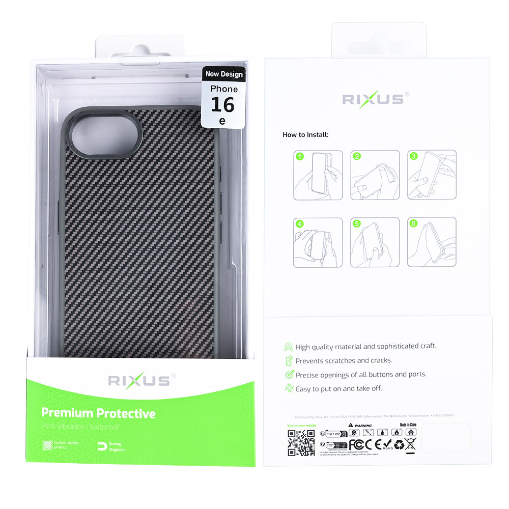 Rixus Mag Carbon With MagSafe Compatible For Apple iPhone 16e, 17e Titanium Grey