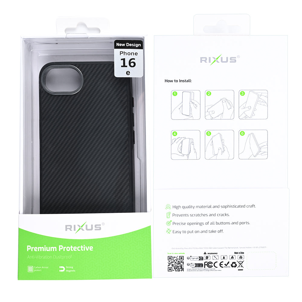 Rixus Mag Carbon With MagSafe Compatible For Apple iPhone 16e, 17e Titanium Black