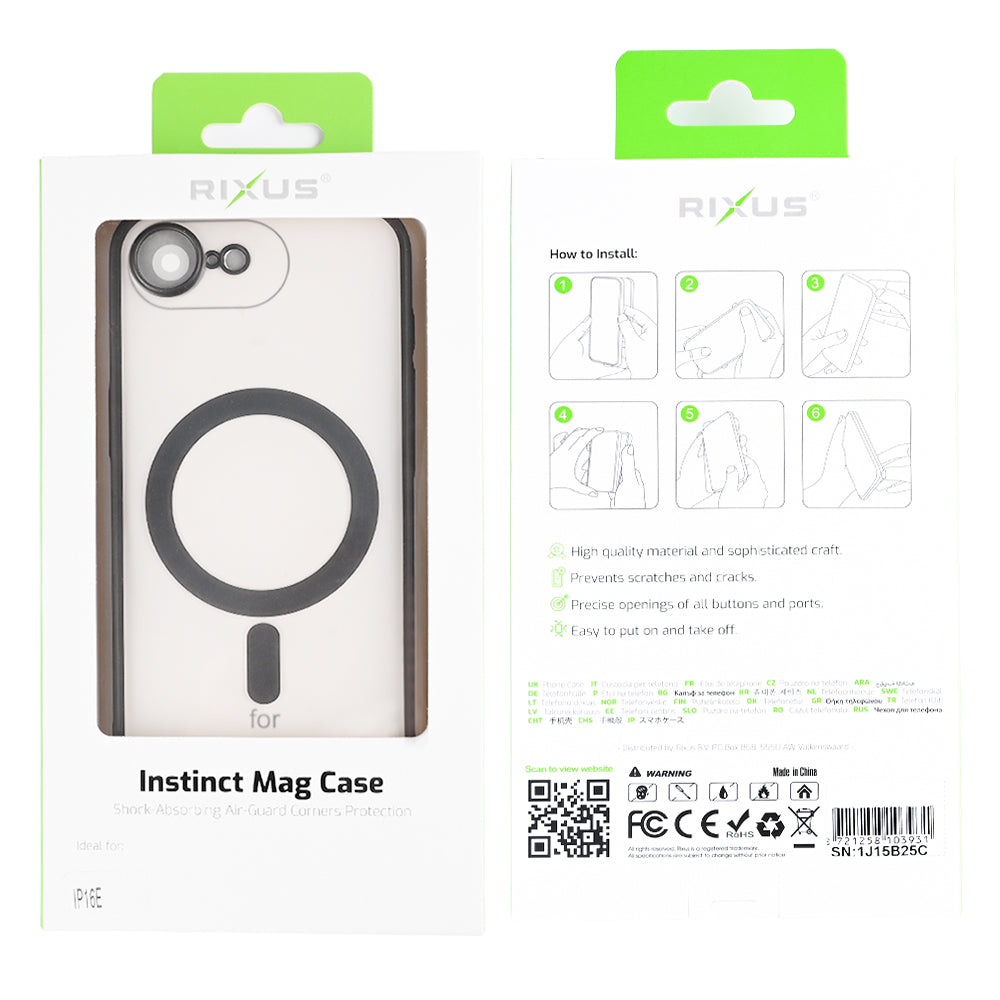 Rixus Instinct Mag Case For Apple iPhone 16e, 17e Black