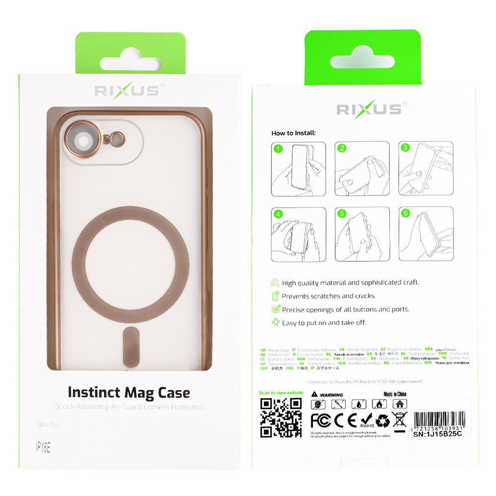 Rixus Instinct Mag Case For Apple iPhone 16e, 17e Desert Titanium