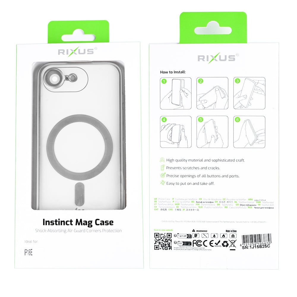 Rixus Instinct Mag Case For Apple iPhone 16e, 17e Silver