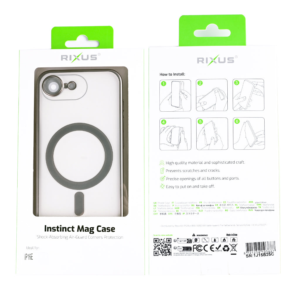 Rixus Instinct Mag Case For Apple iPhone 16e, 17e Titanium Grey