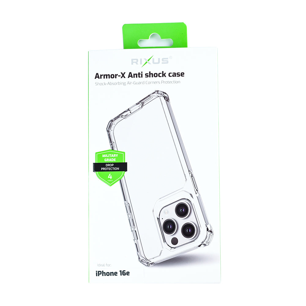 Rixus Armor-X Anti Shock Case For Apple iPhone 16e, 17e Transparent