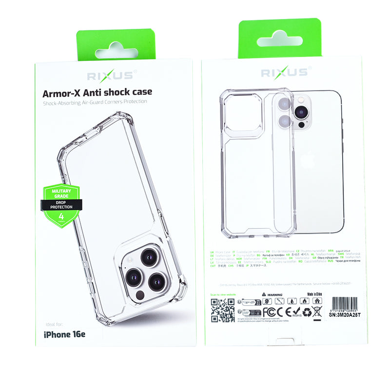 Rixus Armor-X Anti Shock Case For Apple iPhone 16e Transparent
