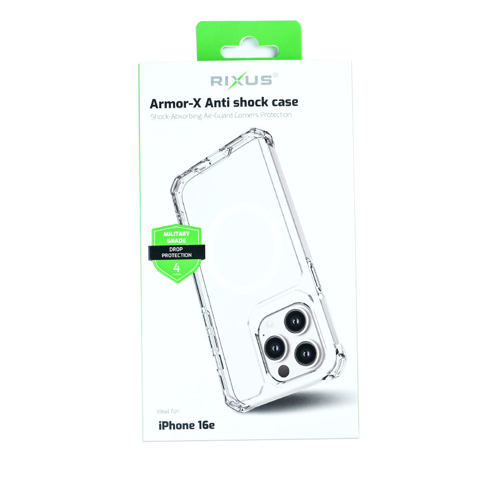 Rixus Armor-X Anti Shock Case With MagSafe Compatible For Apple iPhone 16e, 17e Transparent