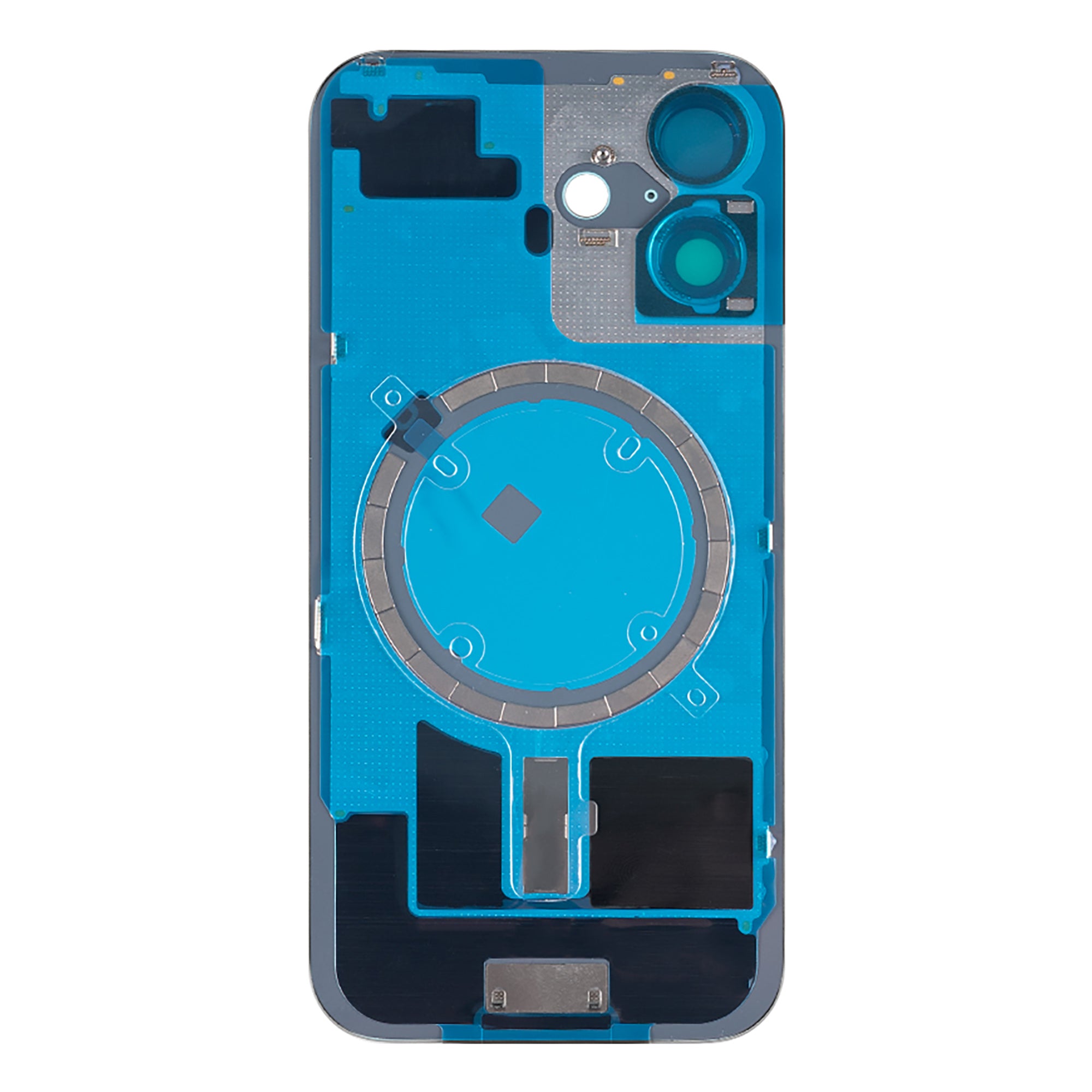 For Apple iPhone 16 Back Glass Without NFC, Enlarged Camera Frame Black Compatible