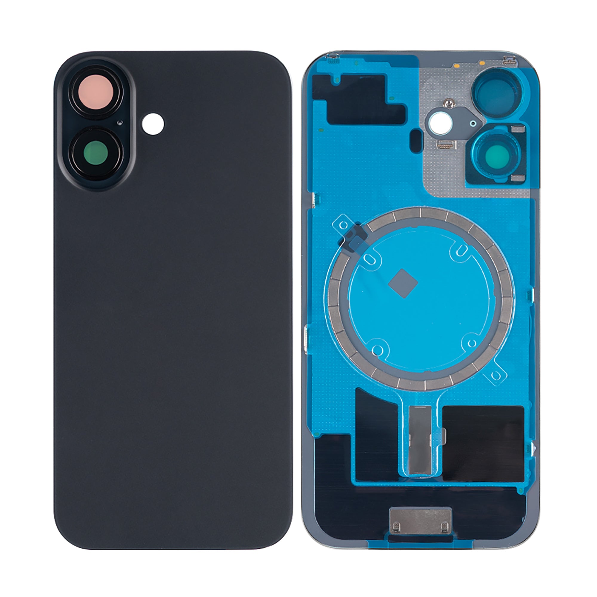 For Apple iPhone 16 Back Glass Without NFC, Enlarged Camera Frame Black Compatible