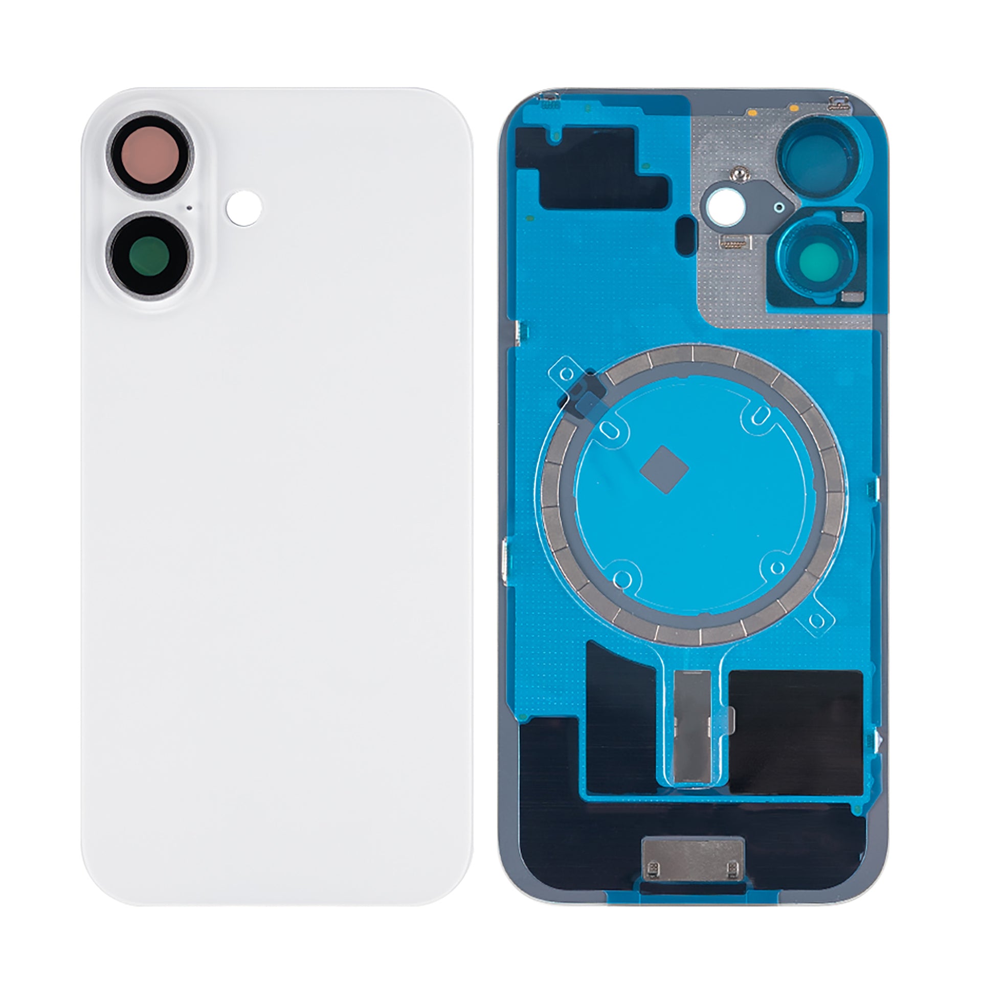 For Apple iPhone 16 Back Glass Without NFC, Enlarged Camera Frame White Compatible