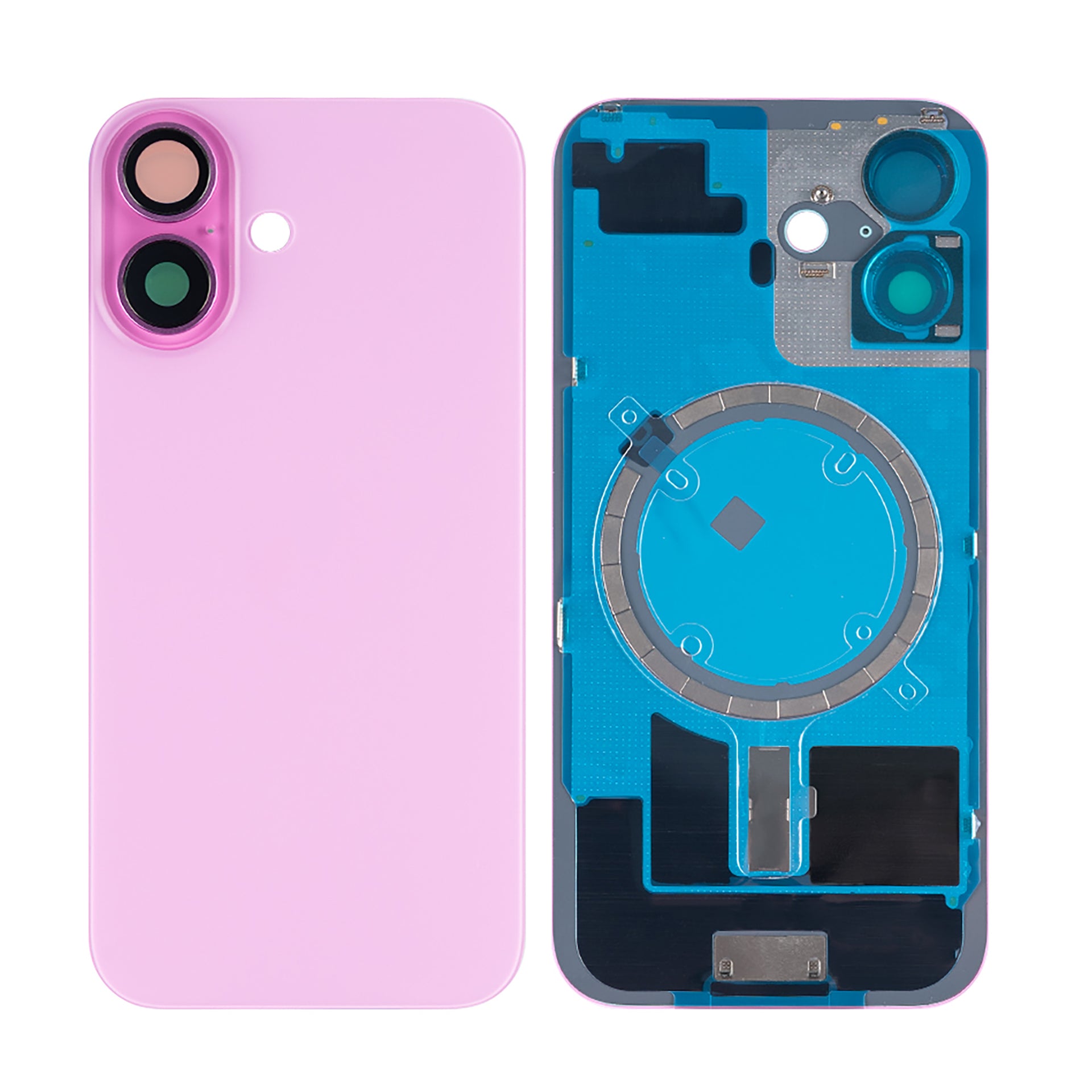 For Apple iPhone 16 Back Glass Without NFC, Enlarged Camera Frame Pink Compatible