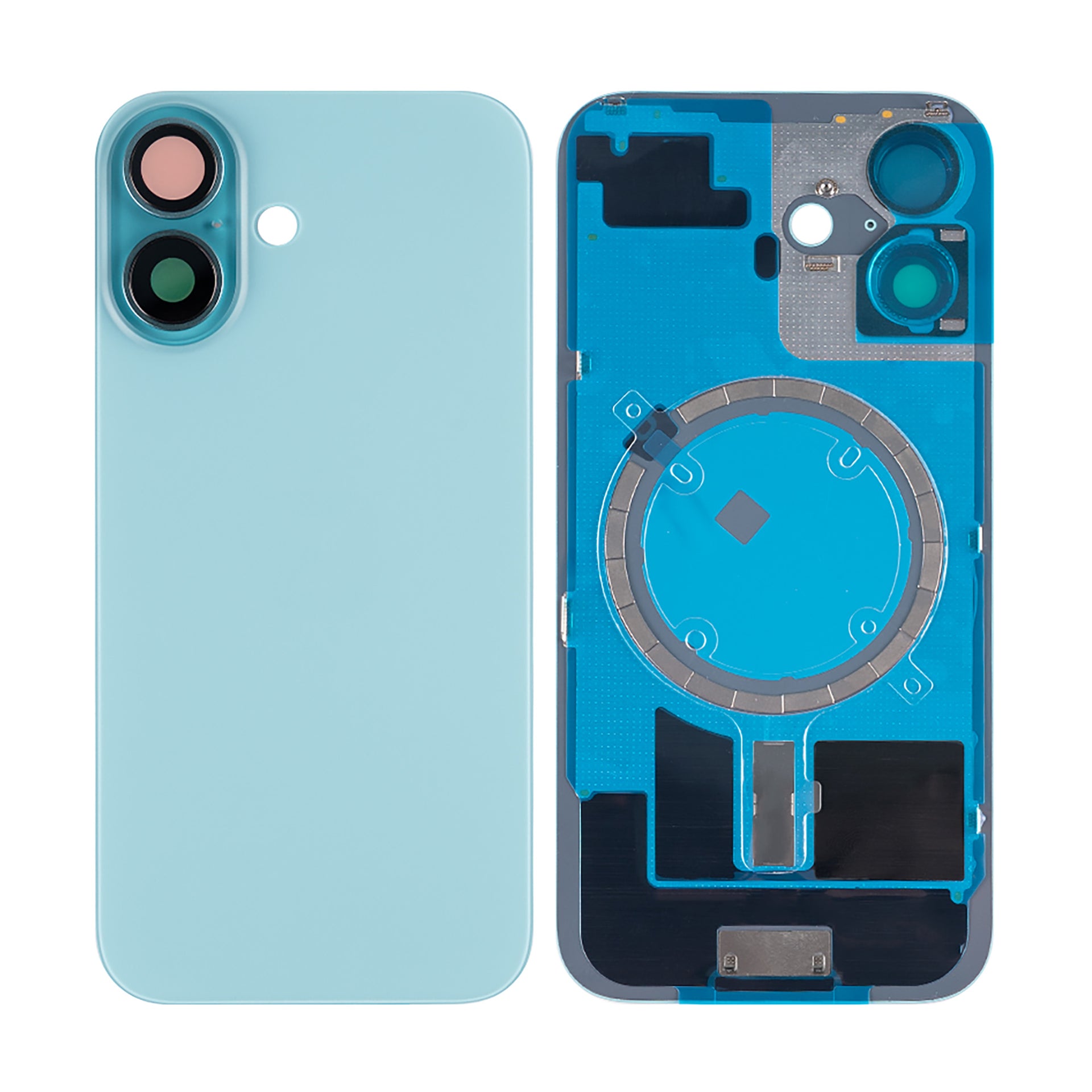 For Apple iPhone 16 Back Glass Without NFC, Enlarged Camera Frame Teal Compatible