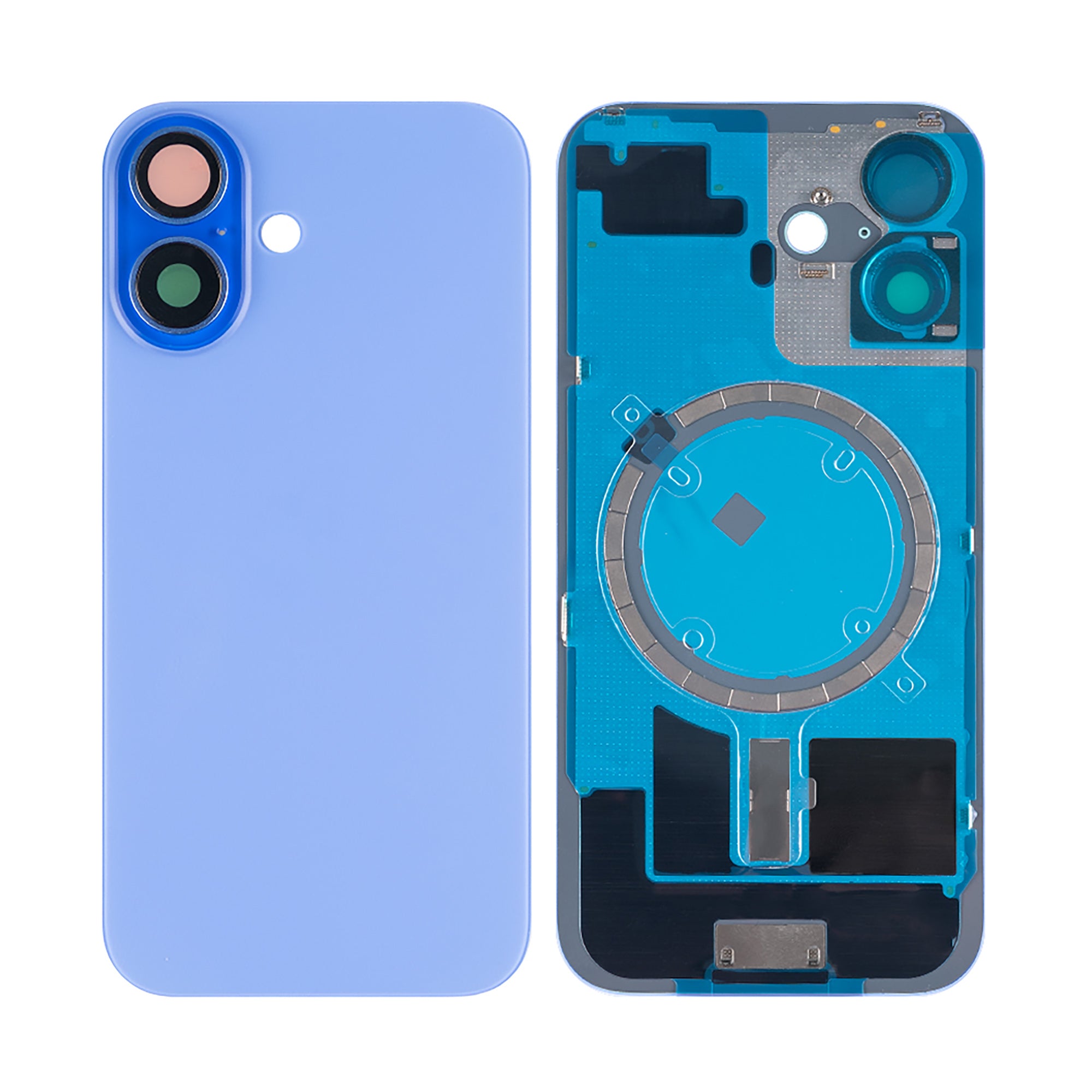 For Apple iPhone 16 Back Glass Without NFC, Enlarged Camera Frame Ultramarine Compatible
