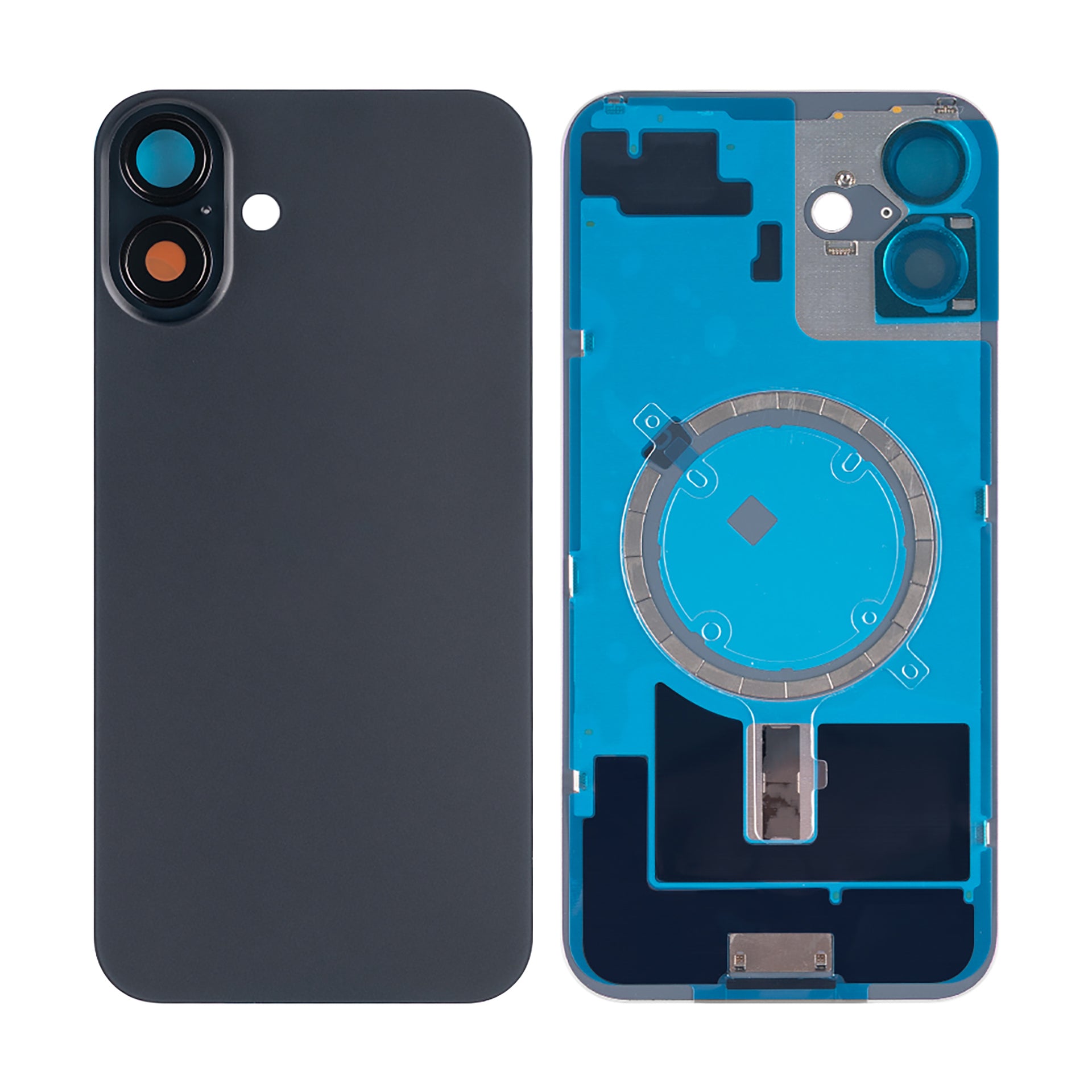 For Apple iPhone 16 Plus Back Glass Without NFC, Enlarged Camera Frame Black Compatible