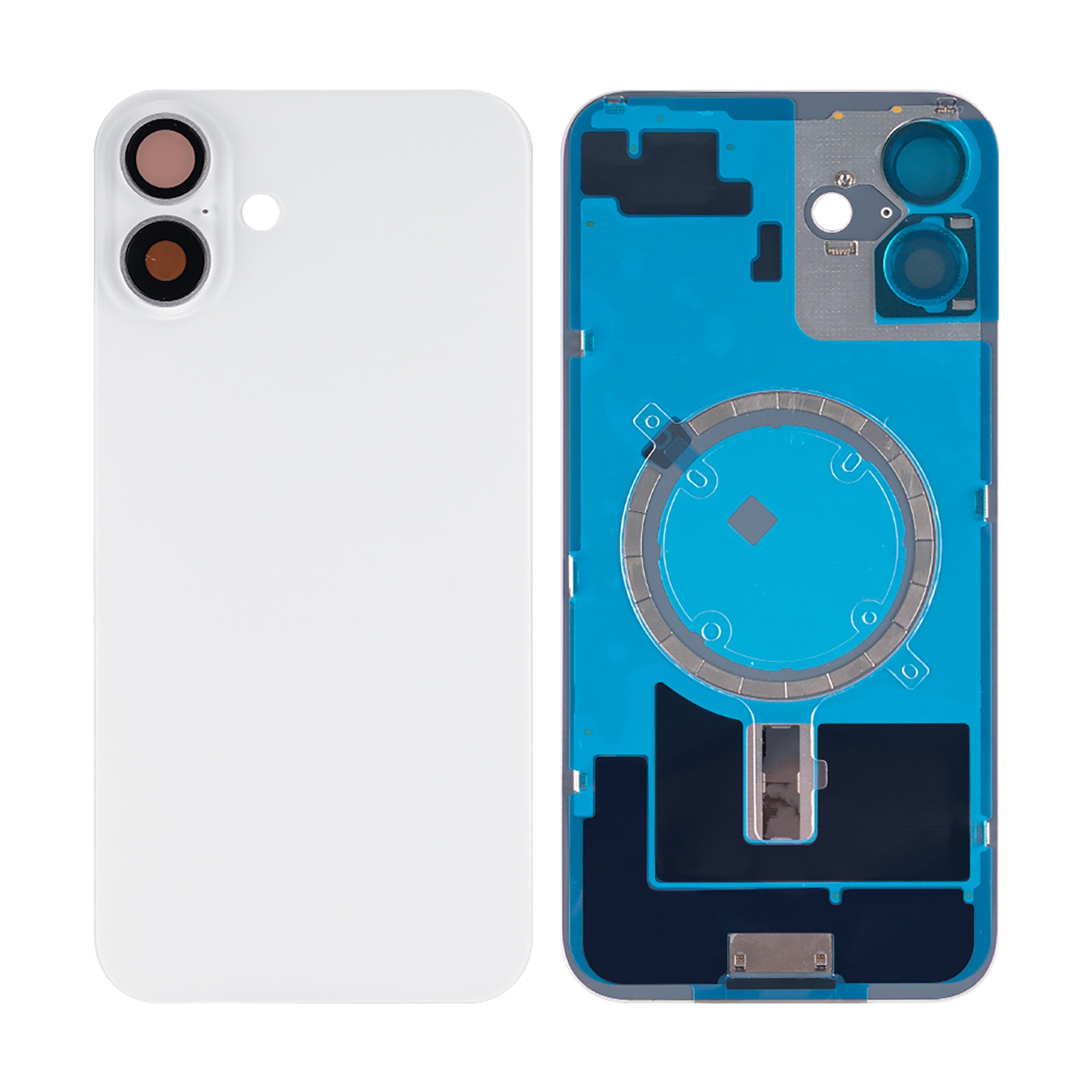 For Apple iPhone 16 Plus Back Glass Without NFC, Enlarged Camera Frame White Compatible