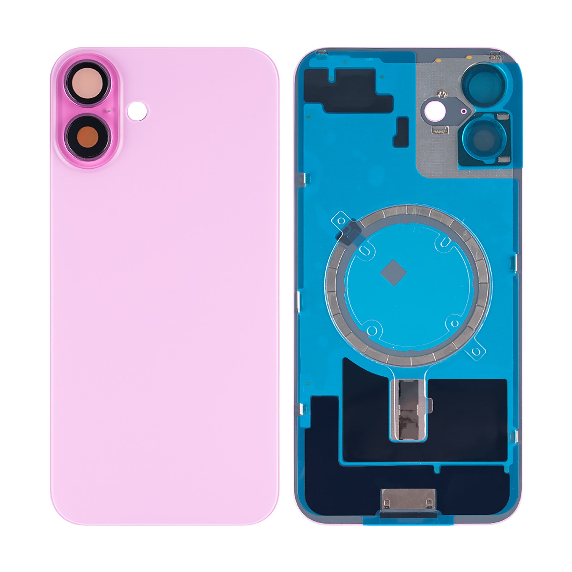 For Apple iPhone 16 Plus Back Glass Without NFC, Enlarged Camera Frame Pink Compatible