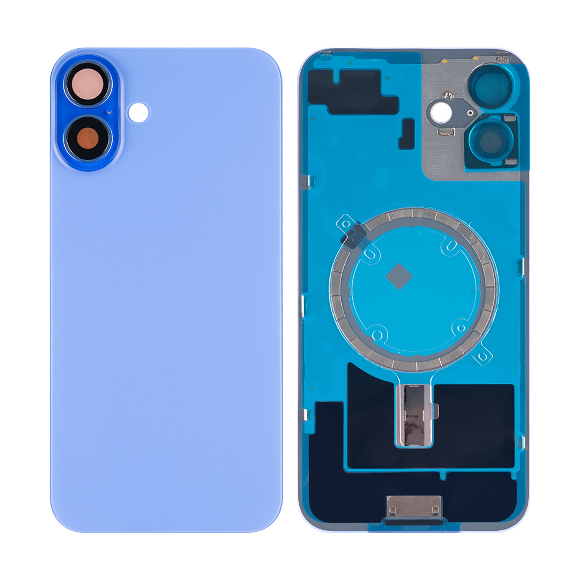 For Apple iPhone 16 Plus Back Glass Without NFC, Enlarged Camera Frame Ultramarine Compatible