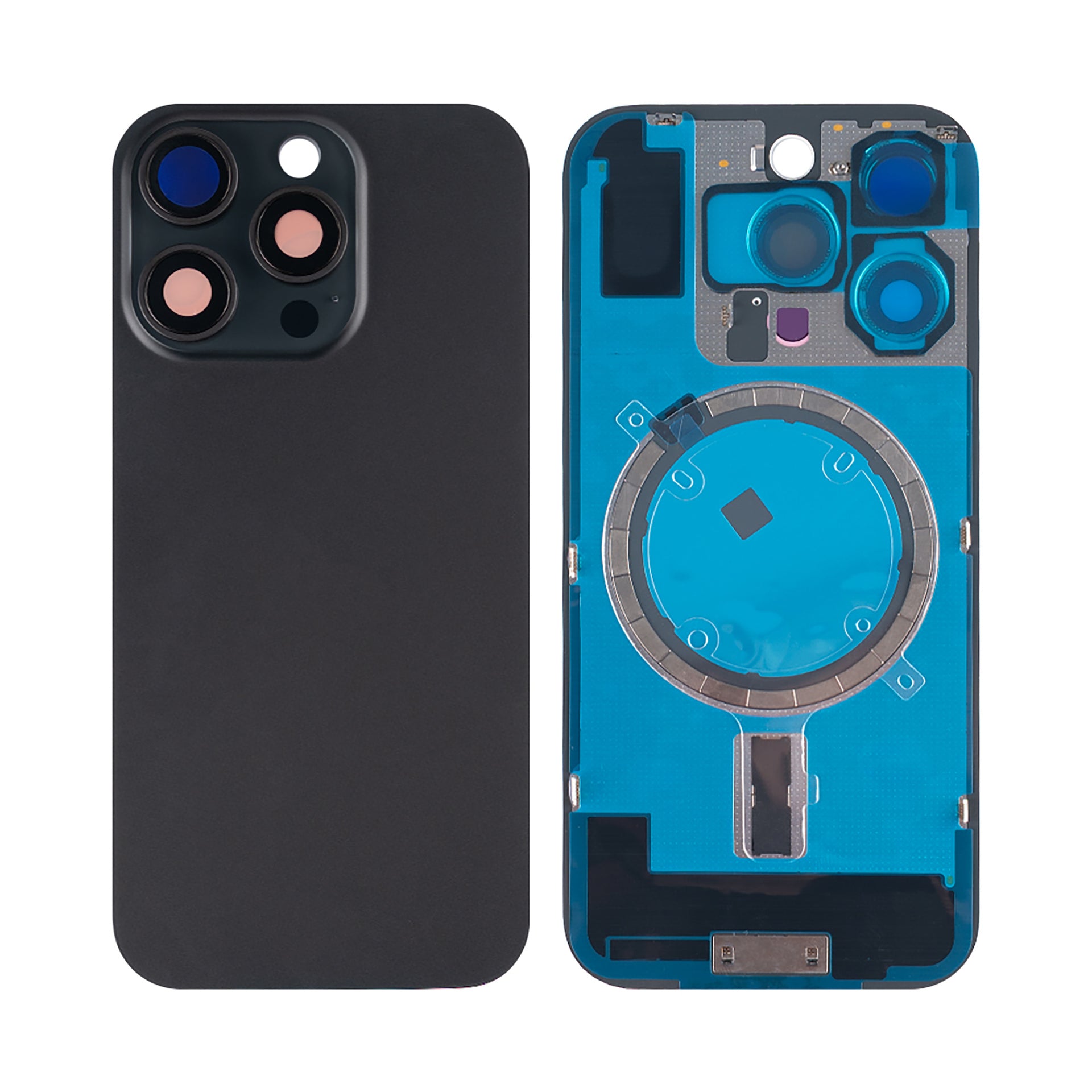 For Apple iPhone 16 Pro Back Glass Without NFC, Enlarged Camera Frame Black Titanium Compatible