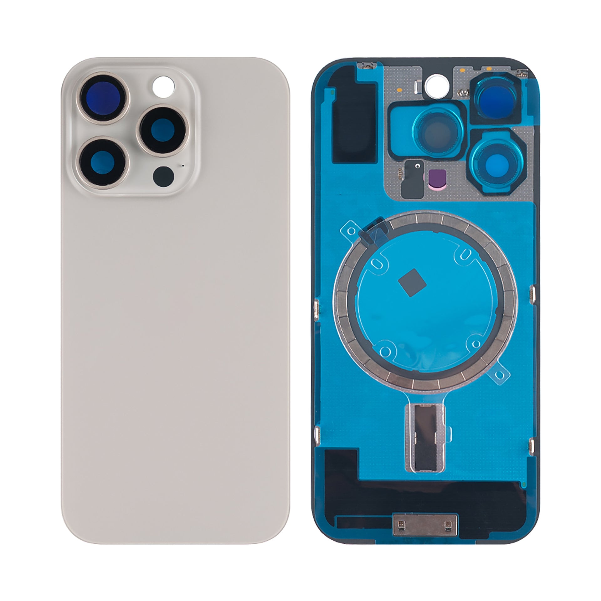 For Apple iPhone 16 Pro Back Glass Without NFC, Enlarged Camera Frame Natural Titanium Compatible