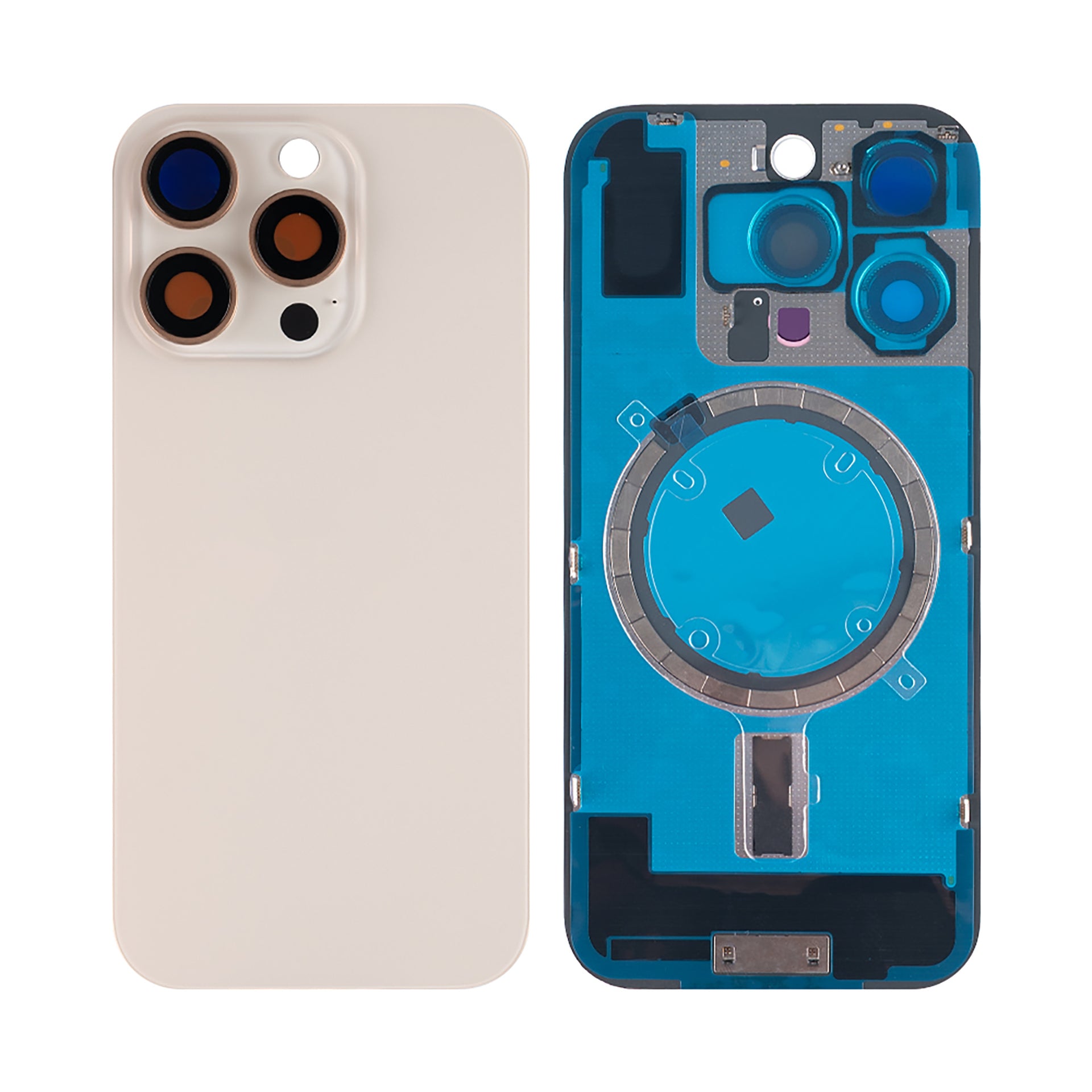 For Apple iPhone 16 Pro Back Glass Without NFC, Enlarged Camera Frame Desert Titanium Compatible