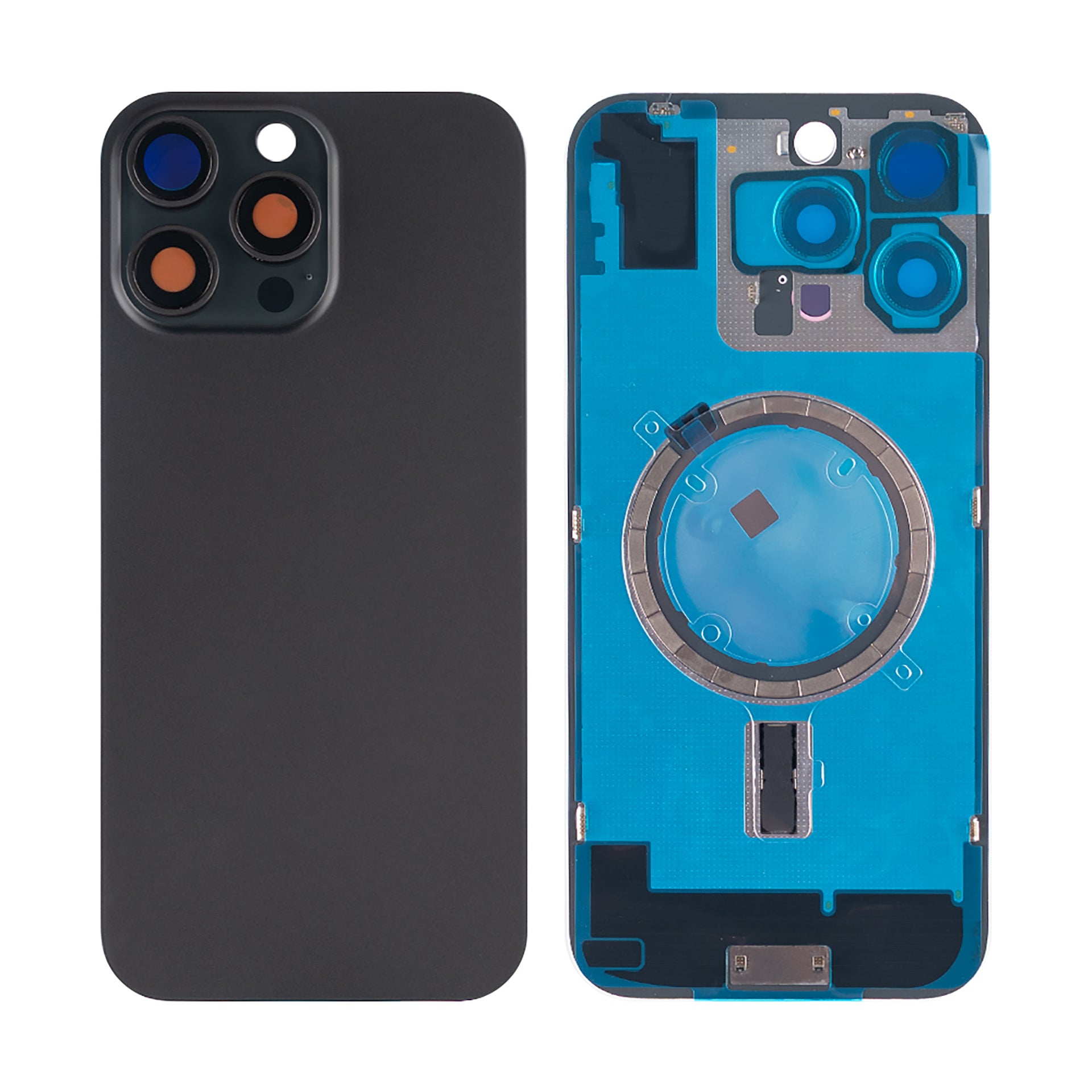 For Apple iPhone 16 Pro Max Back Glass Without NFC, Enlarged Camera Frame Black Titanium Compatible