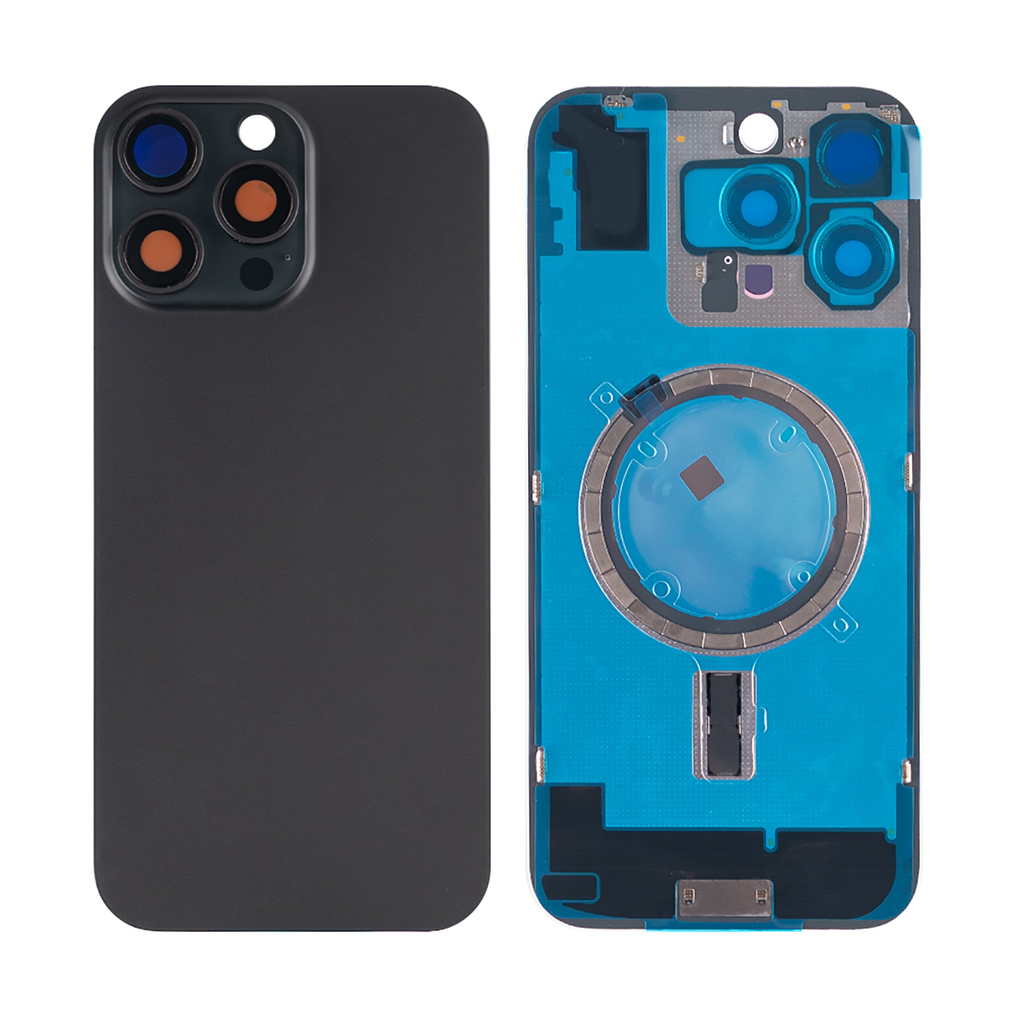 For Apple iPhone 16 Pro Max Back Glass Without NFC, Enlarged Camera Frame Black Titanium Compatible