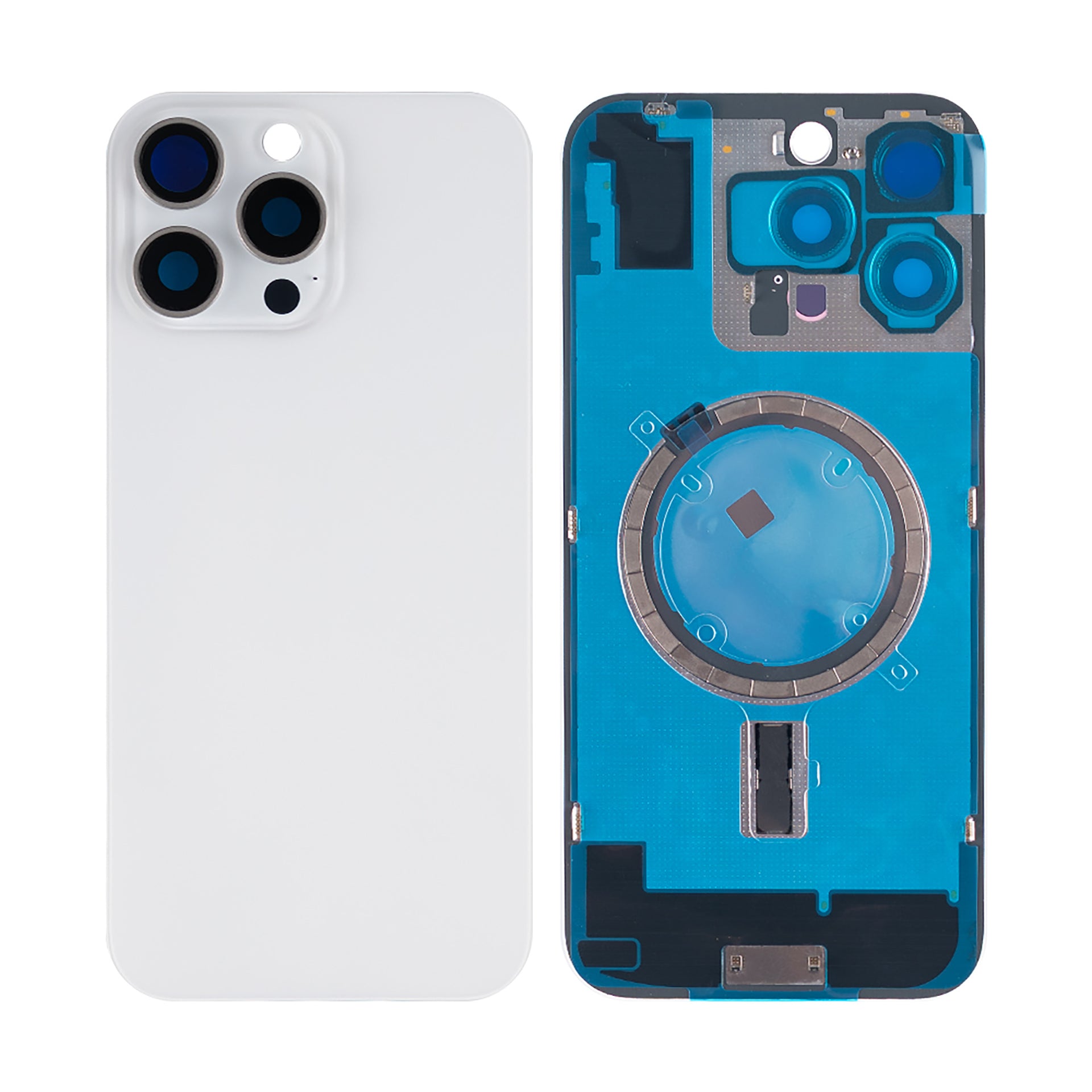 For Apple iPhone 16 Pro Max Back Glass Without NFC, Enlarged Camera Frame White Titanium Compatible