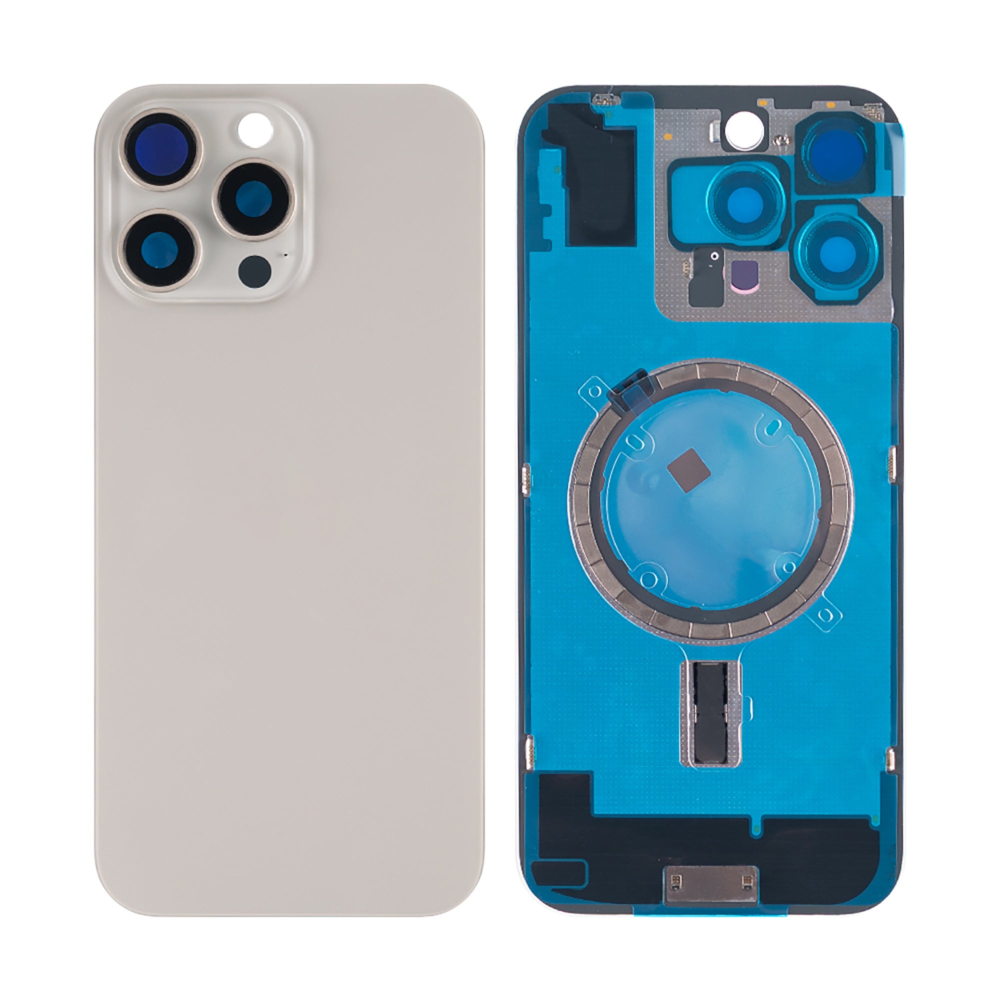 For Apple iPhone 16 Pro Max Back Glass Without NFC, Enlarged Camera Frame Natural Titanium Compatible