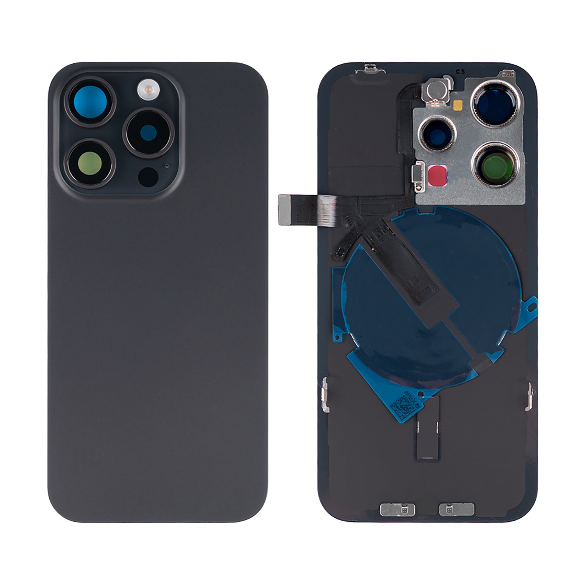 For Apple iPhone 15 Pro Back Glass With NFC, Enlarged Camera Frame Black Titanium Compatible