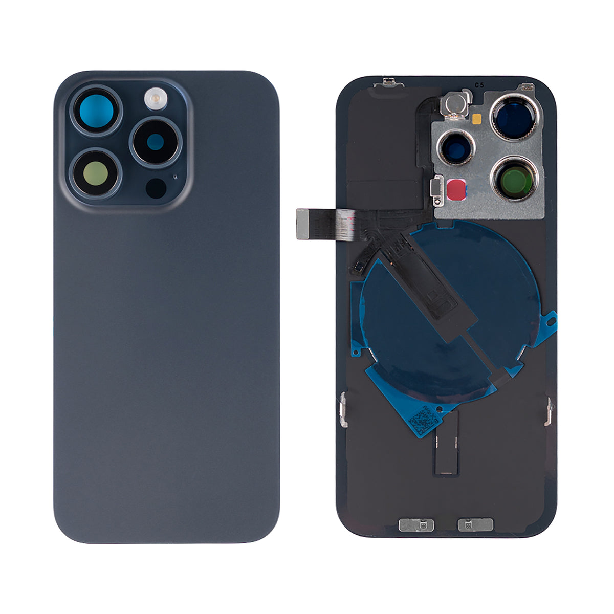 For Apple iPhone 15 Pro Back Glass With NFC, Enlarged Camera Frame Blue Titanium Compatible